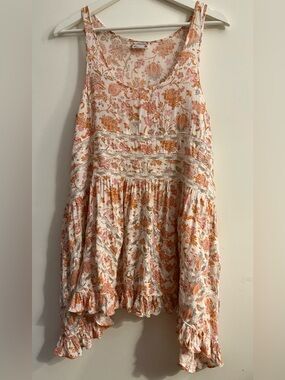 Free People White Orange Floral Voile & Lace Mini Dress Coastal Cowgirl Boho S